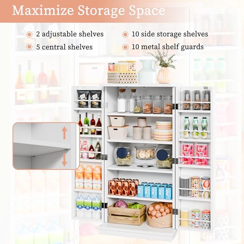 Meilocar 47in Pantry Cabinet, Wooden Kitchen Storage Cabinets Freestanding Cupboard with Doors & Adjustable Shelves, Storage Cabinet for Kitchen, Living Room, Dining Room, Office(Black)