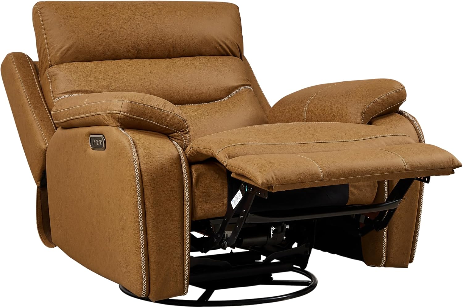 38" Dual Motor Rocking and 240 Degree Swivel Single Sofa Recliner Chair for Elderly, Power Headrest, Living Room Lazy Boy Lounge w/One-Key Reset Button and USB Charging (Yellow Brown)