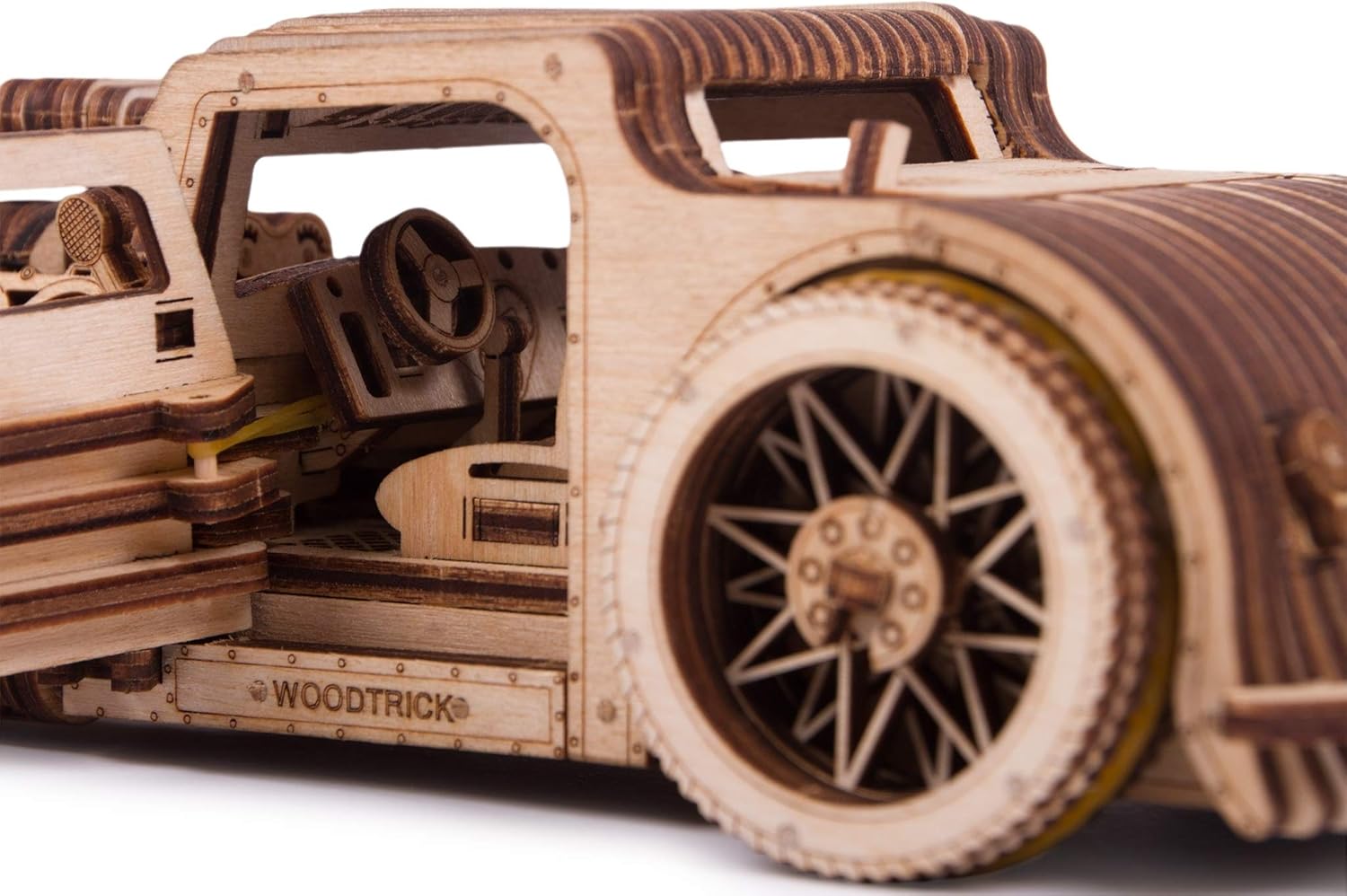 Wood Trick Hot Rod Wooden Model Car Kit to Build - Rides up to 32 feet - Very Detailed and Sturdy - No Batteries - 3D Wooden Puzzle - Mechanical Pack of 2
