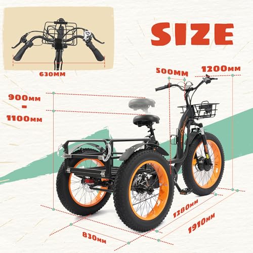 ECOTRIC Electric Tricycle for Adults,Fat Tire 750W 48V 22.4AH Removable Battery, 7 Speeds Adult 3 Wheel Electric Trike with Basket