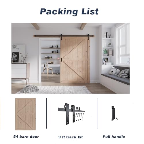 FREDBECK 48in x 80in Sliding Wood Barn Door with 8FT Barn Door Hardware Kit Included K Shape Solid Spruce Panel Sliding Door Double Surfaces Need to Assembly