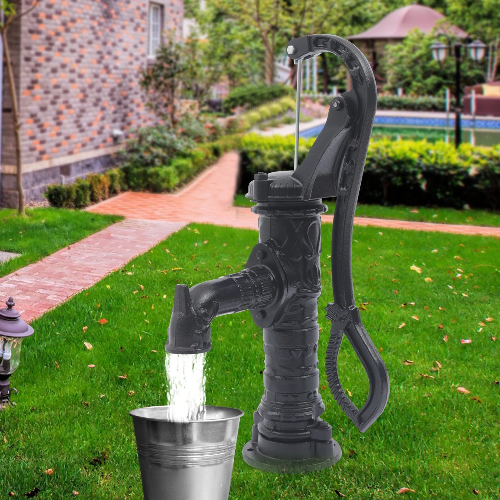Miumaeov Hand Water Pump Cast Iron Well Water Pitcher Press Suction Outdoor Yard Ponds Garden 19.69ft Suction Range for Farm Irrigation Water Flowers