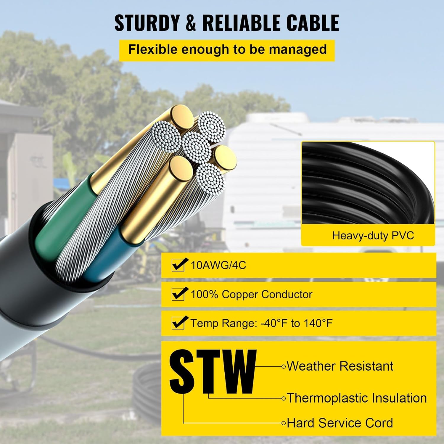 Generator Extension Cord 50Ft 30 Amp 4 Wire 10 Gauge 125V 250V Twist Lock Connectors - Ideal for Powering Generators