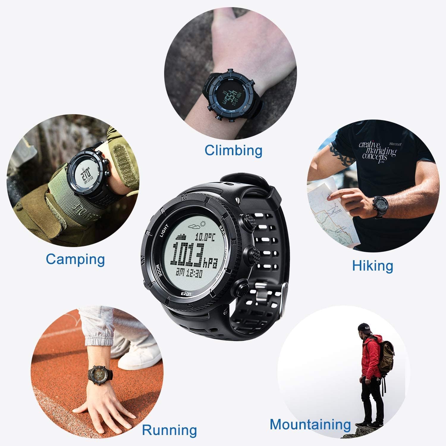 EZON Digital Watch Altimeter Barometer Compass Climbing Trekking Camping Sport Waterproof Military Watch Outdoor Hiking Watch H001H13