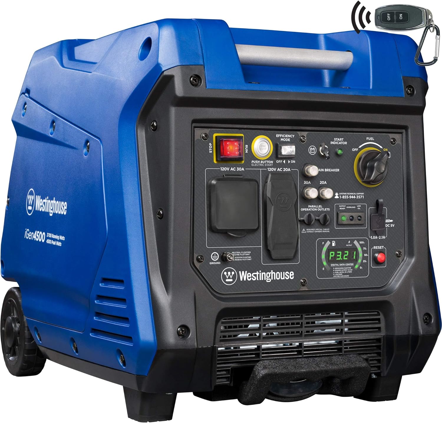 Westinghouse Outdoor Power Equipment iGen4500 Super Quiet Portable Inverter Generator 3700 Rated & 4500 Peak Watts, Gas Powered, Electric Start, RV Ready, CARB Compliant