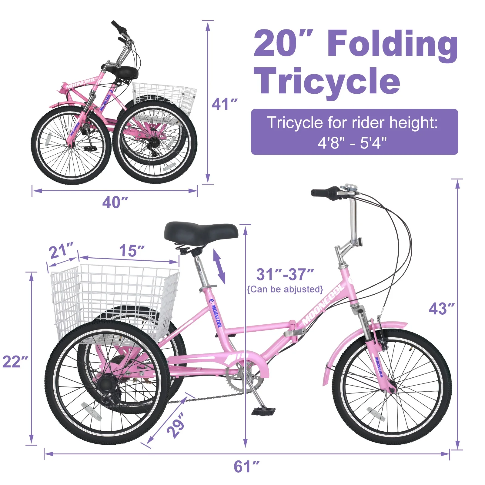 LILYPELLE 20" 3 Wheel Bike for Adults Folding Tricycle 7 Speed Adult Trike Low-Step Through for Seniors with 350lbs Load Capacity,Malachite Green