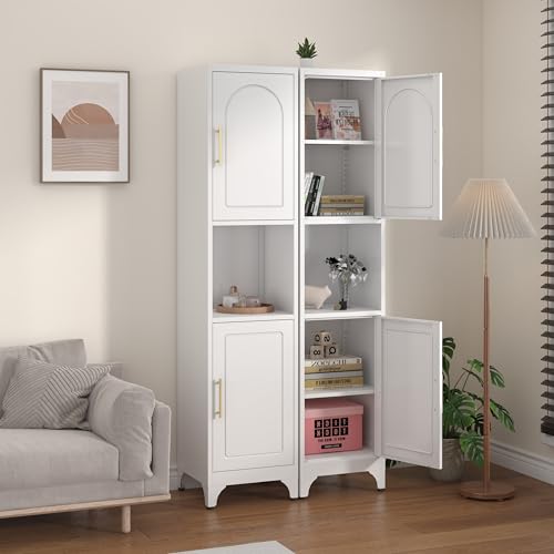 Kitchen Pantry Cabinet with Acrylic Glass Doors, 75" Metal Kitchen Hutch with Countertop, Adjustable Shelves, Freestanding Food Pantry Cabinet for Living, Dining Room, Black, Assembly Required