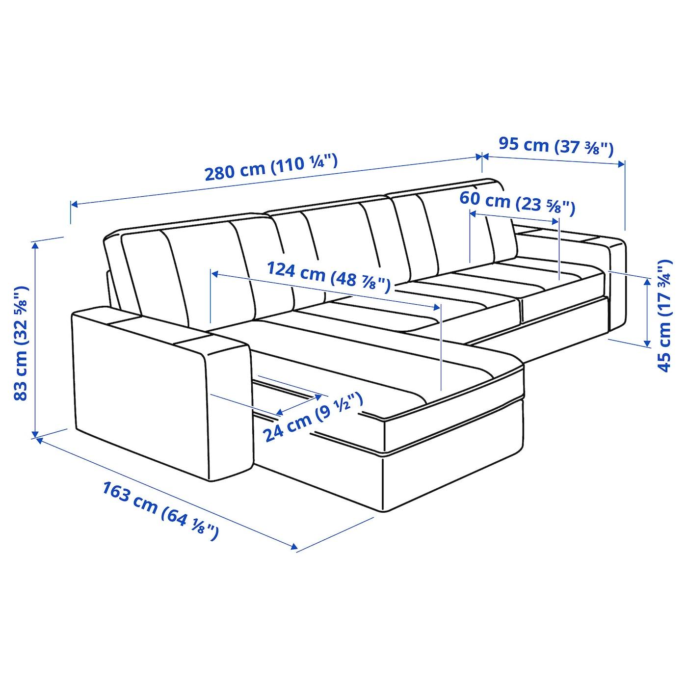 IKEA - Kivik Sofa, with chaise/hillared Anthracite, Max. Width: 110 1/4