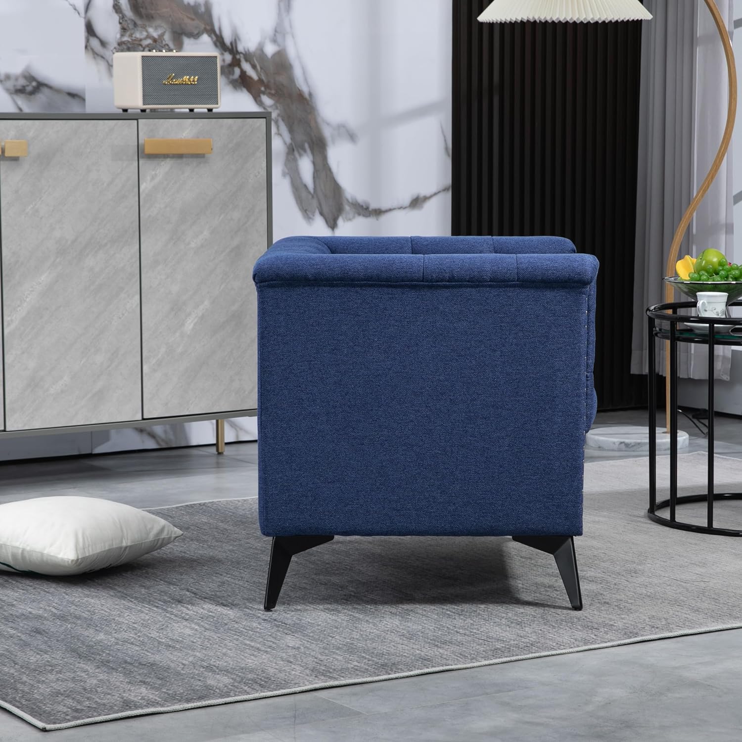 Accent Chair Living Room Chairs Single Sofa Chair,Arm Chairs with Linen Fabric, Mid Century Accent Arm Chairs Comfy Reading Lounge Club Armchair for Bedroom Office Study (Blue)