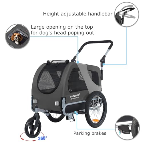 DOGGYHUT® Premium M Pet Bike Trailer & Stroller 2-in-1,for Dogs up to 50 lbs,Parking Brakes,Easy Folding Cart Frame, Universal Bicycle Coupler,E-Bike Friendly