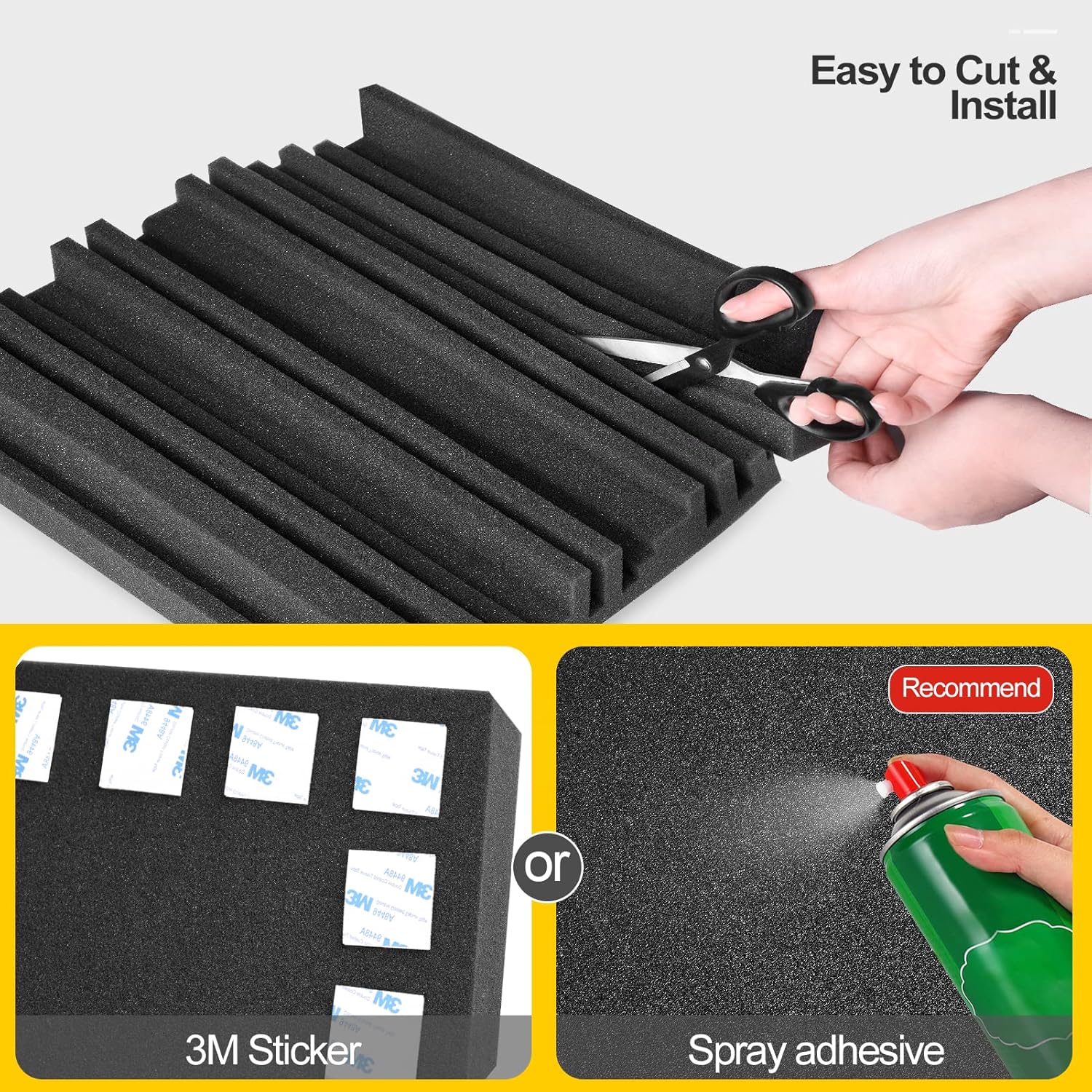 OUKMIC Acoustic Foam Panels, 12 Pack 2" X 12" X 12" Sound Proof Padding, Soundproof Panel, Soundproofing Pads, Noise Reducing Material for Studio Room Wall Door Window Basement Ceiling -Charcoal Black Pack of 2
