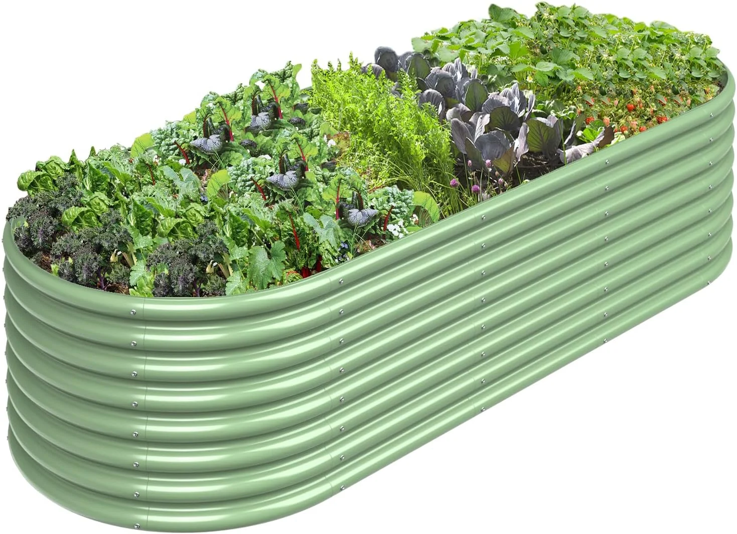 OGKBIR 8x3x2FT Galvanized Metal Raised Garden Bed for Vegetables, Outdoor Garden Raised Planter Box, Backyard Patio Planter Raised Beds for Flowers, Herbs, Fruits (Light Green)