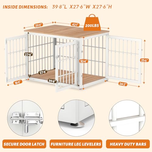 48 Inch Heavy Duty Dog Crate Furniture for Large Dogs, Decorative Pet House End Table, Extra Large Wooden Cage Kennel Furniture Indoor, Natural and White