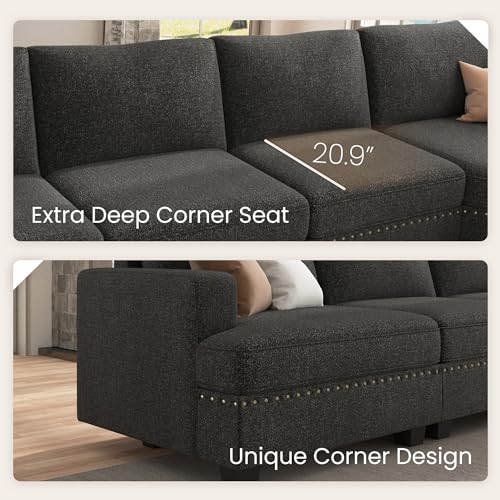 Nolany Oversized Modular Sofa U Shaped Modular Sectional Couch Reversible Modular Sectional Sofa with Deep & Wide Seat,135.6 inch,Dark Grey
