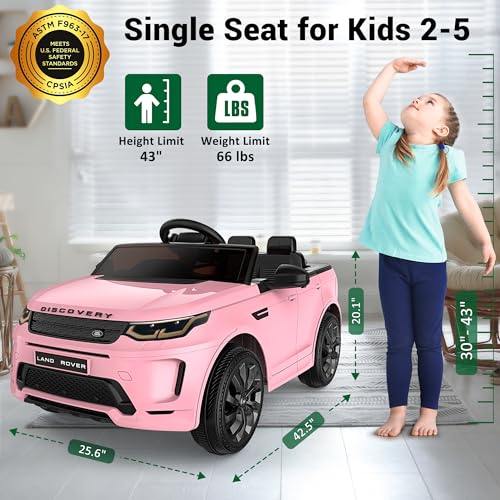 12V Licensed Land Rover Kids Electric Car w/Parent Remote Control, Bluetooth, Music, Shock Absorbers, LED Lights, Ride On Toys for Kids Ages 2-5 (Single Seat), White