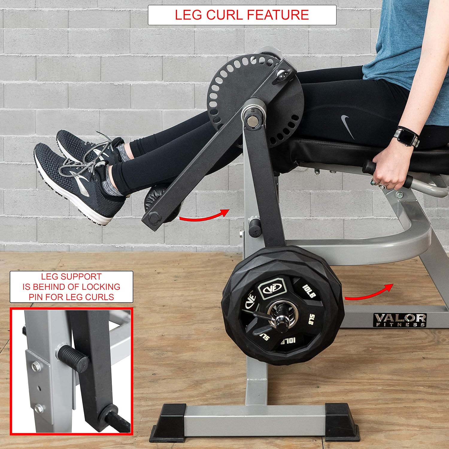 Valor Fitness CC-4 Adjustable Leg Curl Extension Machine 8 Positions- Plate Loaded Max Weight 150 lbs - Home Gym Hamstring Workout, Quad Exercise Equipment