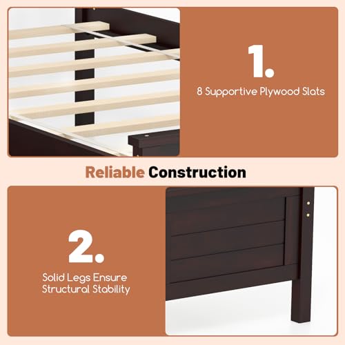 GOFLAME Twin Size Bed Frame with 2 Drawers, Platform Bed with Solid Wood Headboard & Footboard, Wood Slats Support Mattress Foundation, Under Bed Storage, No Box Spring Needed, Easy Assembly, White