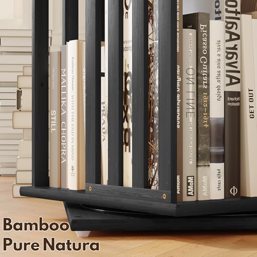 Rotating Bookshelf Tower, 360 Display Spinning Bookcase, Bamboo Bookshelf Floor Standing Storage Rack, Wood Narrow Book Shelf Organizer for Kids&Adults, Walnut 6 Tier