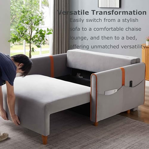 55.2" Pull Out Sofa Bed, 3-in-1 Modern Velvet Loveseat Bed with Storage, Adjustable Backrest, Convertible Sleeper Sofa Couch with Side Pockets and Pillows for Small Spaces,Office (Black)