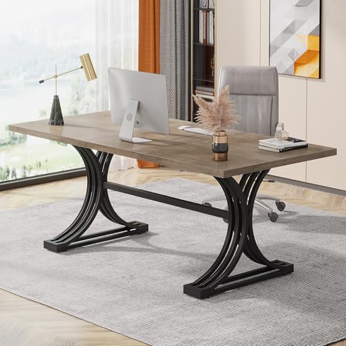 Tribesigns 63" Large Office Desk, Modern Rectangle Executive Desks with Stylish Gold Legs, Wood Faux Marble Desk, Business Furniture Work Desk for Home Office, White and Gold