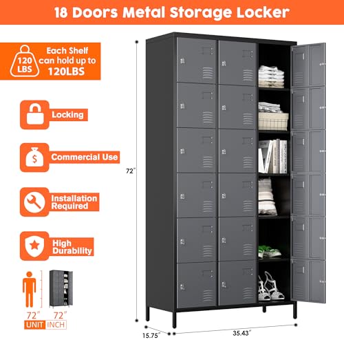 METAN Metal Storage Locker for School Office Gym Bedroom, 12 Doors Locker Cabinet for Employees, Industrial Steel Storage Locker with 12 Hooks, Assembly Required (12 Door-Light Gray)