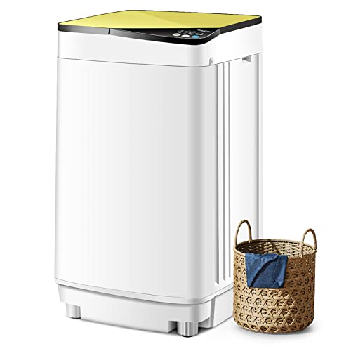COSTWAY Full-Automatic Washing Machine, 7.7lbs Capacity Compact Laundry Washer and Spin Combo with 6 Programs, Built-in Barrel Light, Portable Washing Machine for Apartments Camping RVs Dorm