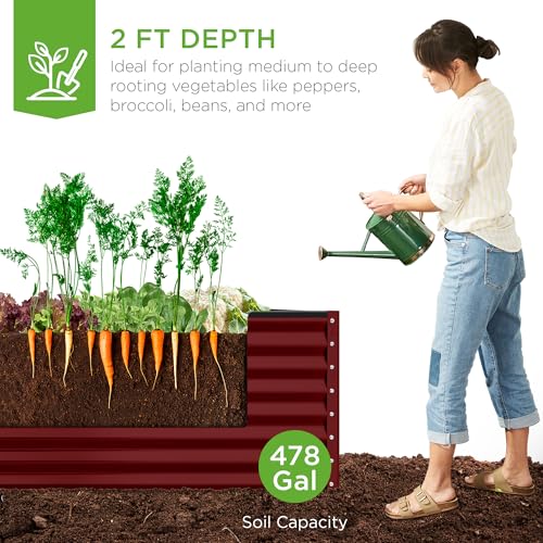 Best Choice Products 8x4x2ft Outdoor Metal Raised Garden Bed, Deep Root Planter Box for Vegetables, Flowers, Herbs, and Succulents w/ 478 Gallon Capacity - Gray