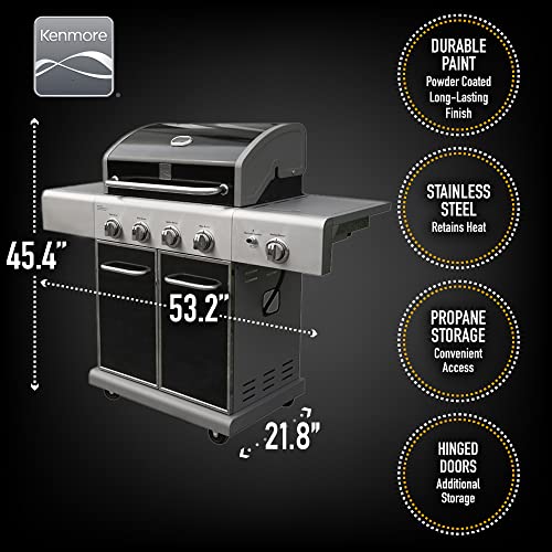 Kenmore PG-A40409S0LB 4 Burner Cabinet Style Propane Gas BBQ Grill with Searing Side Burner, 52000 Total BTU, Black