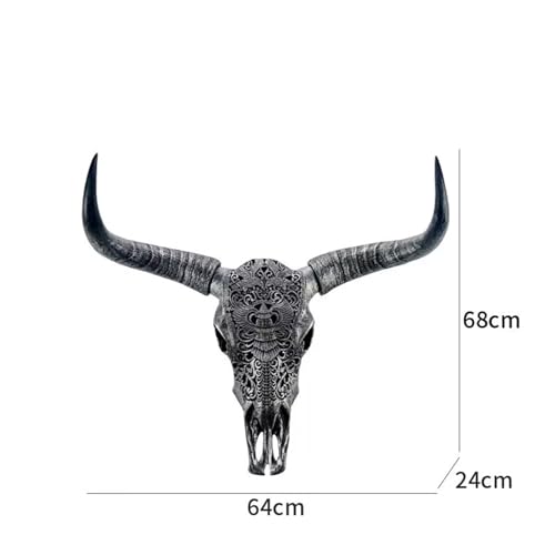 YUZDNM Long Horn Cow Skull - Long Horns Wall Decor Cow Skull Wall Hanging - Skull Faux Taxidermy Head Cow Skull Wall Decor Large Bull Skull Wall Sculpture Farmhouse Decor, 31 X 24 X 7 Inch(B)