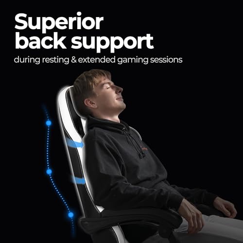 N-GEN Video Gaming Chair with Footrest High Back Ergonomic Comfortable Office Computer Desk with Lumbar Support Height Adjustable with PU Leather Recliner for Adults Women Men (Black)