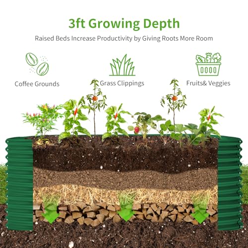 Land Guard 8x4x3ft Oval Galvanized Raised Garden Beds, Large-Capacity Metal Planter Box Outdoor, Durable Deep Raised Garden Bed 3ft Tall, Raised Beds for Gardening Vegetables, Cream Yellow