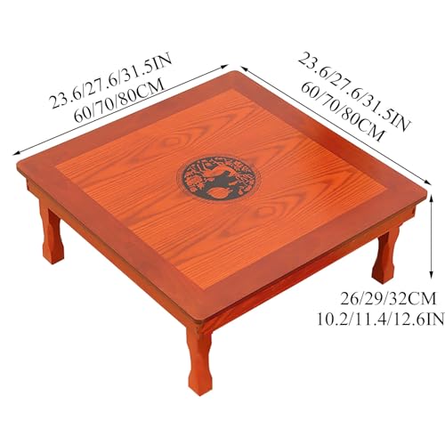 Folding Square Table, Korean Solid Wood Coffee Table/Dining Table/Study Table/Kang Table, for Tatami/Bay Window/Tea House (Size : 60cm)