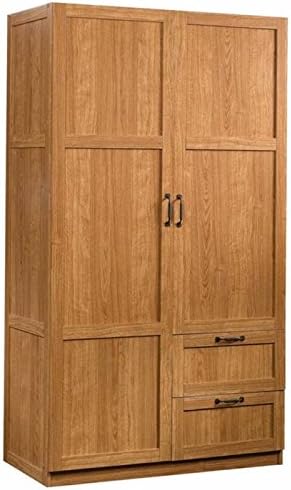 Pemberly Row 40 W Traditional Style Wardrobe Armoire, Storage Cabinet with Doors and 2 Drawers in Highland Oak