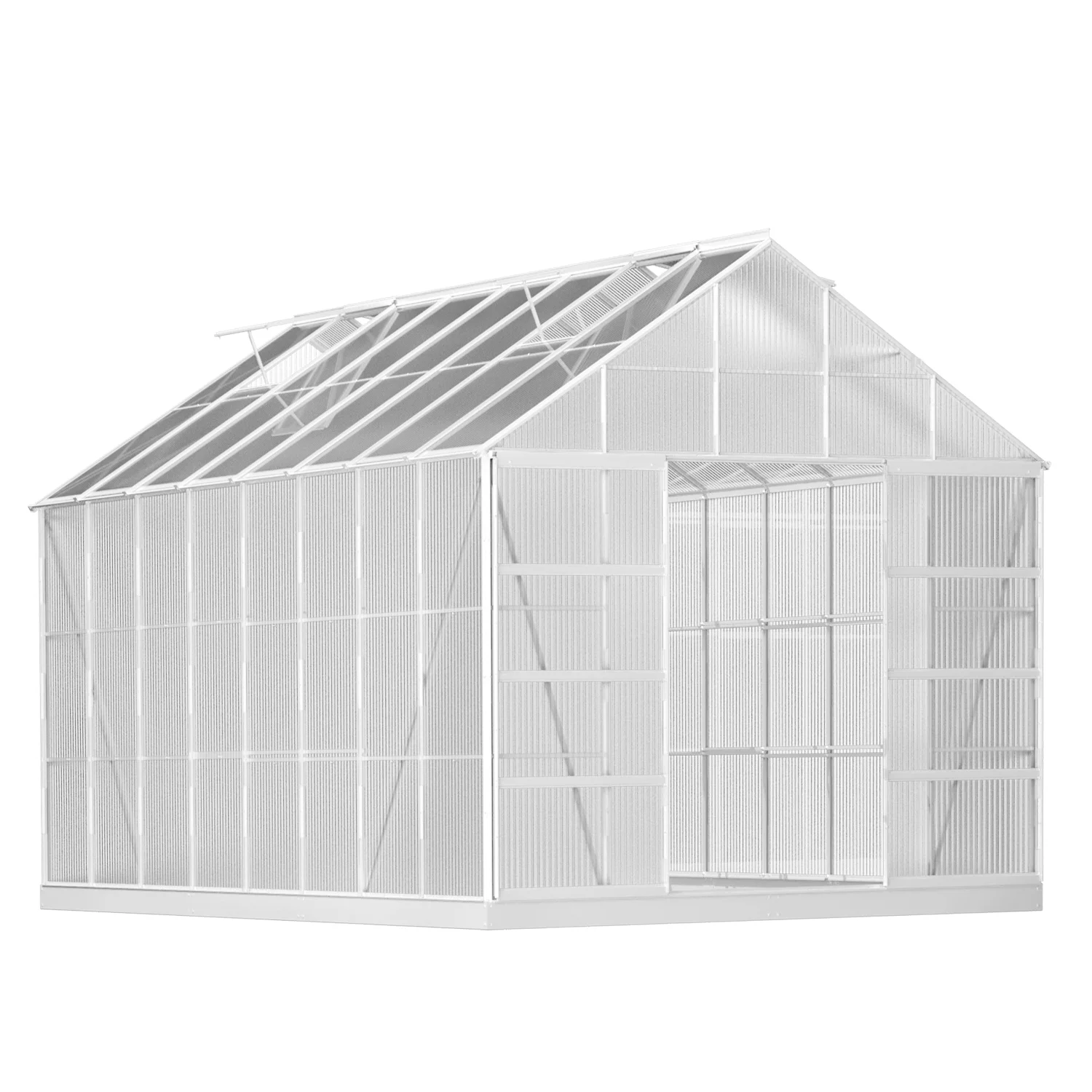 Mellcom 10' x 16' Walk-in Hobby Greenhouse, Outdoor Sliver Aluminum Frame Polycarbonate Green House with Adjustable Roof Vent