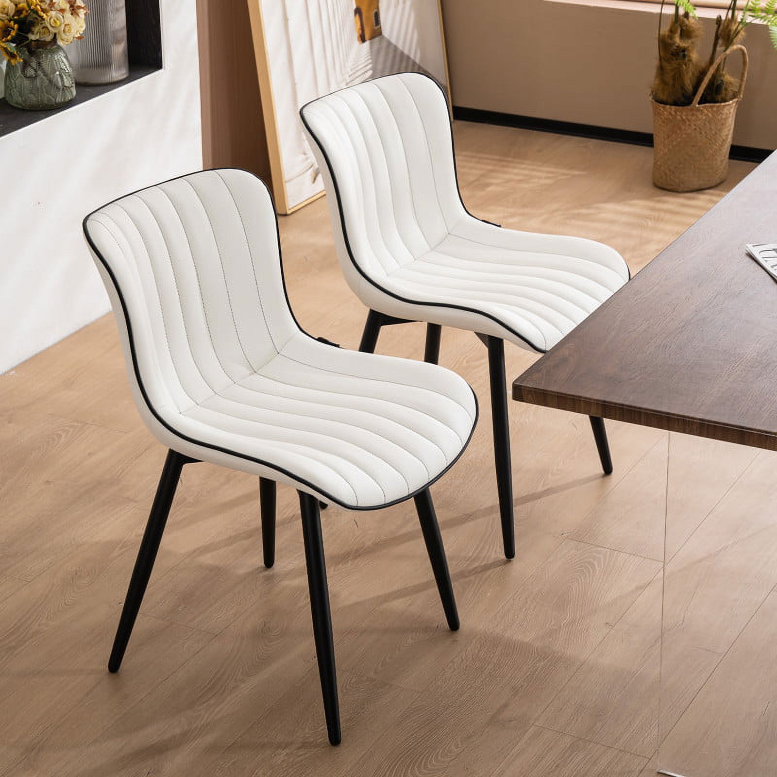 YOUNUOKE Dining Chairs Set of 2 Mid Century Modern Faux Leather Kitchen Dining Chair, White