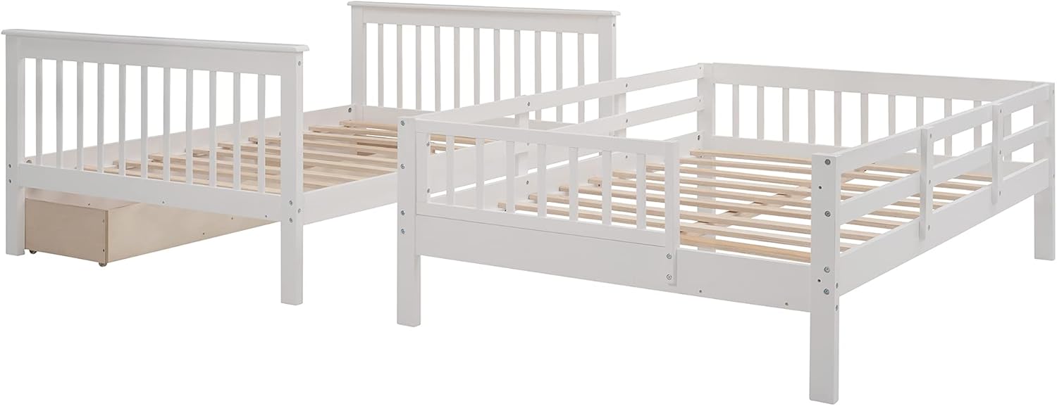 Harper & Bright Designs Full Over Full Bunk Bed with Stairs, Wooden Full Bunk Bed with Storage Drawers for Kids Teens Adults - White