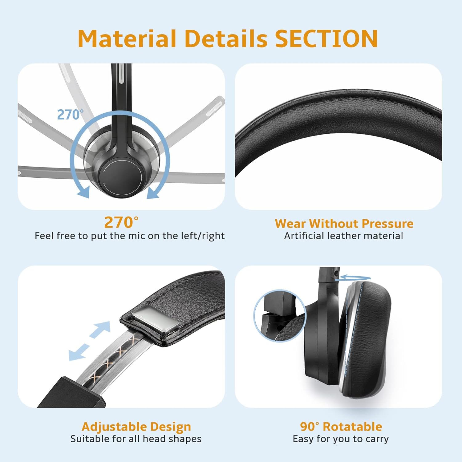 USB Headset with Microphone Noise Cancelling & in-Line Controls, Comfortable Wired Computer Headphones for Phone/PC/Mac/Laptop, Rotatable Microphone, Plug & Play, with 3.5mm Audio Cable - Black