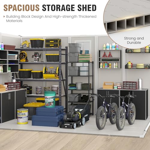 Outdoor Storage Shed, 6x6 FT Resin Shed with Floor and Lockable Door, Window, Vents, Tool Sheds and Outdoor Storage for Bike, Garden Accessories, Tools, Waterproof (Grey & White)