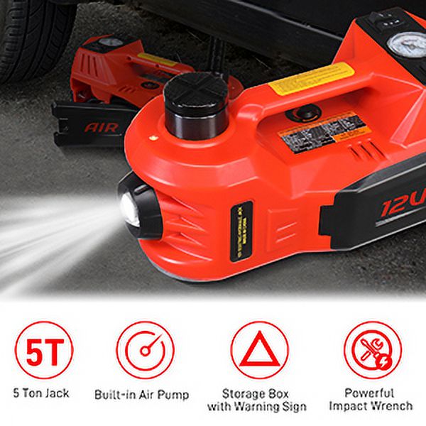 ELTPOWER Electric Car Jack,5 Ton 12V Hydraulic Jack Lift with Electric Impact Wrench,Built-in Inflatable Pump,and LED Light for SUV MPV Sedan Truck Change Tires Garage Repair