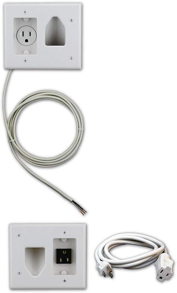 DATA COMM Electronics 50-3323-WH-KIT Flat Screen TV Cable Organizer Kit with Power Solution - TV Cable Concealer - Hides TV Cables in Home Theater - White