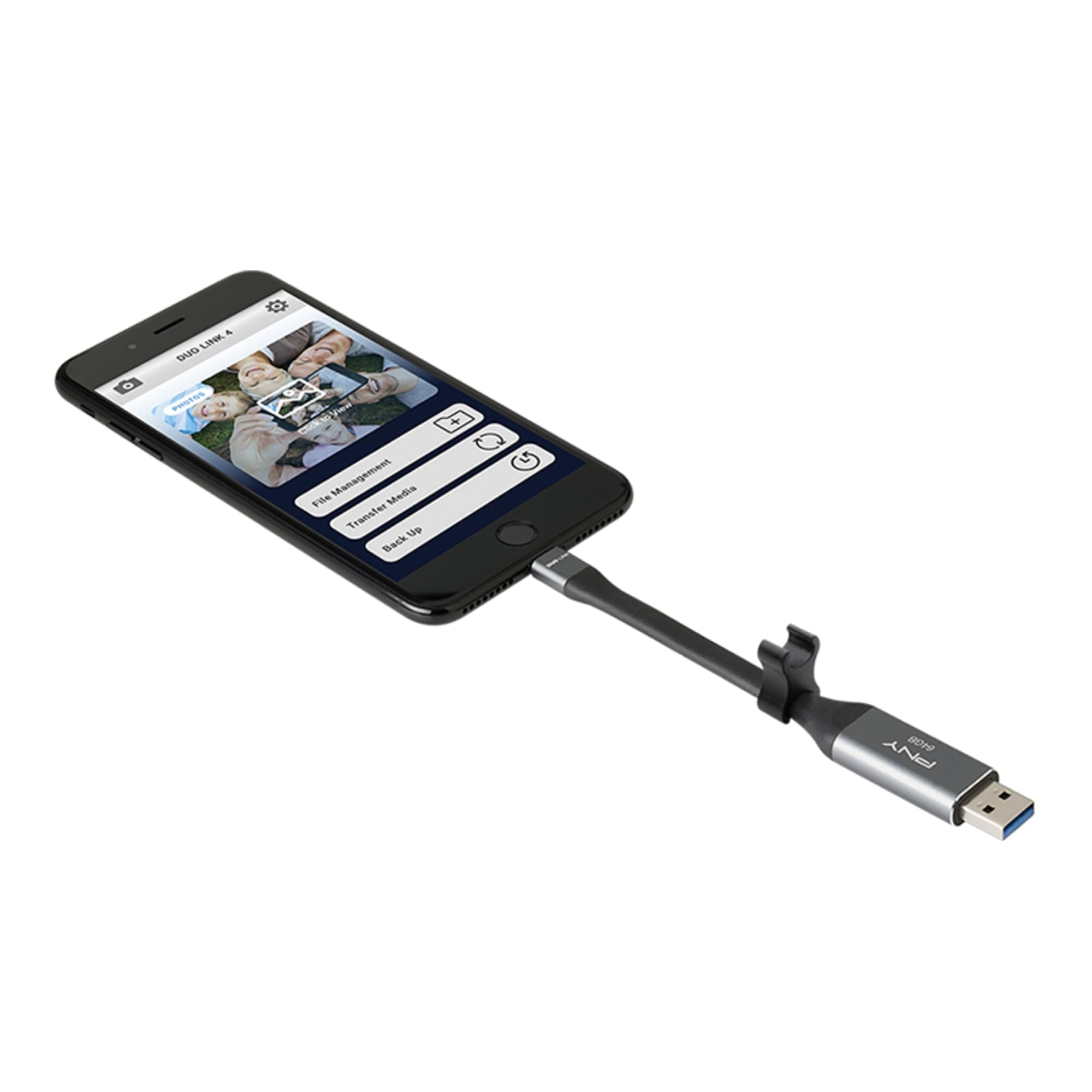 PNY 64GB DUO LINK iOS USB 3.0 OTG Flash Drive for iPhone & iPad and Computers - External Mobile Storage for photos, videos, and more, Metal Gray