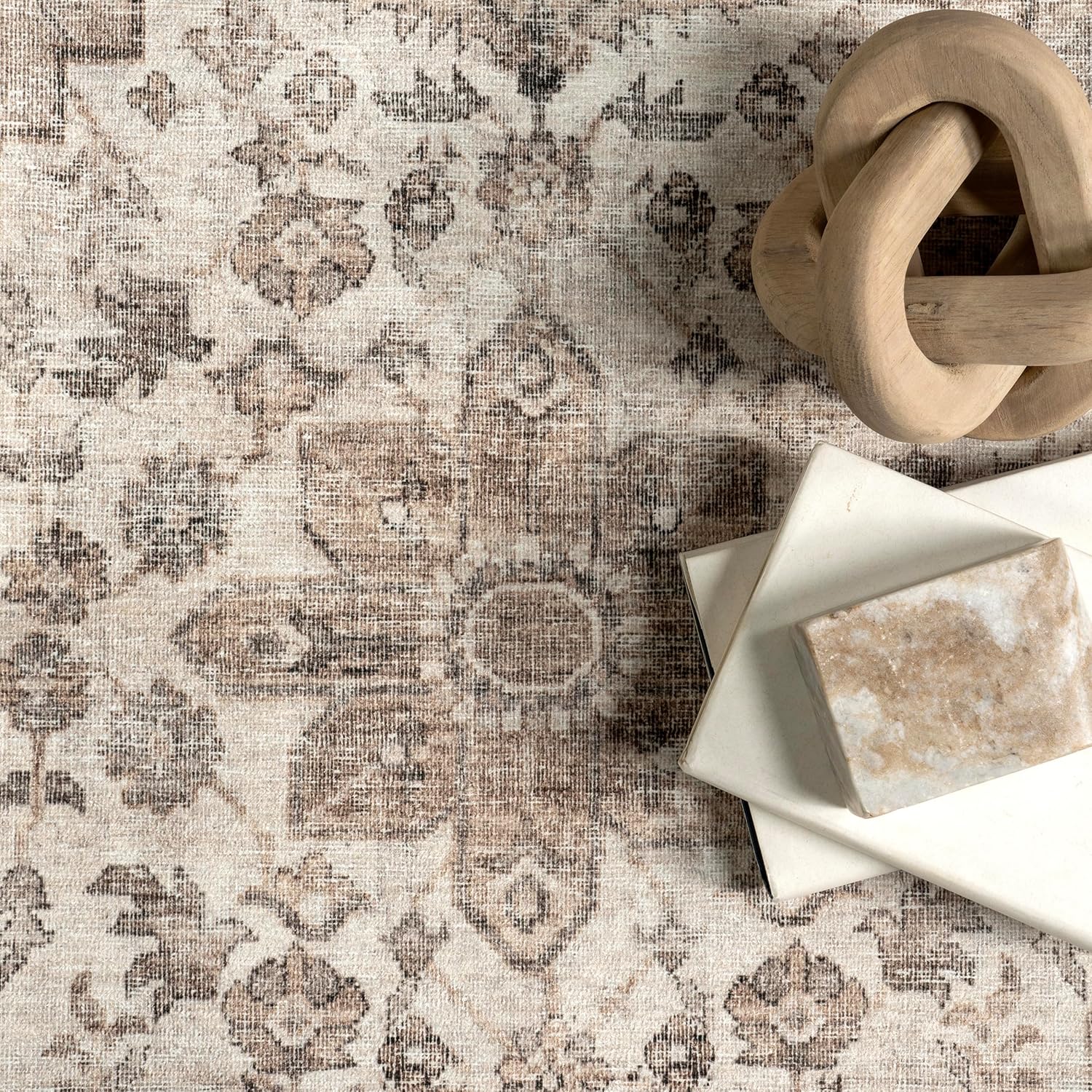 nuLOOM Davi Medallion 6x9 Spill Proof Machine Washable Area Rug for Living Room Bedroom Dining Room, Stone/Ivory