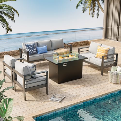 UDPATIO 8 Piece Aluminum Patio Furniture Set, Oversized Modern Outdoor Furniture Set with Olefin Fabric Cushion for Patio Deck Backyard, Dark Grey(with Waterproof Covers)
