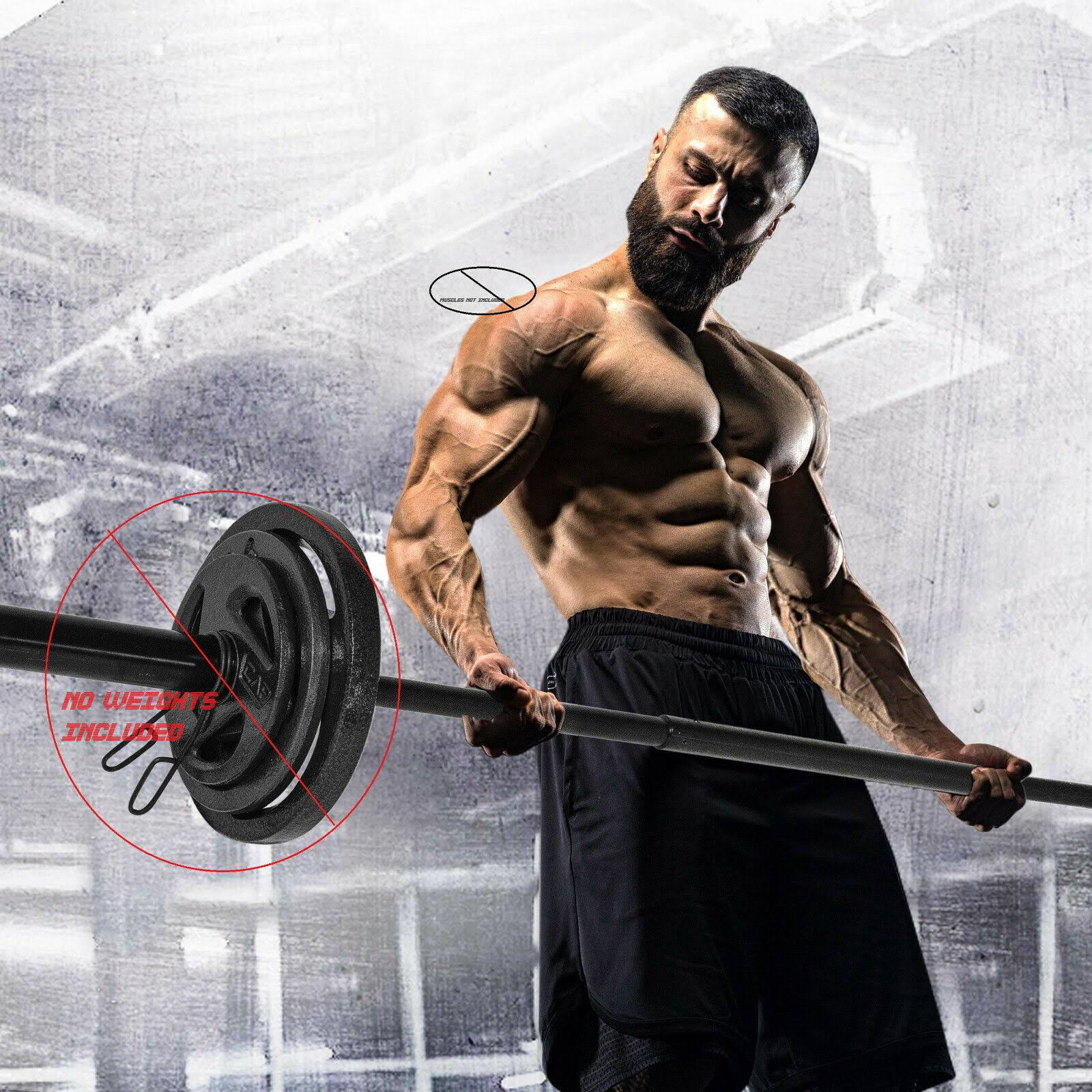 Cap 7& Foot Olympic Weight Lifting Steel Bar Barbell 3 Piece