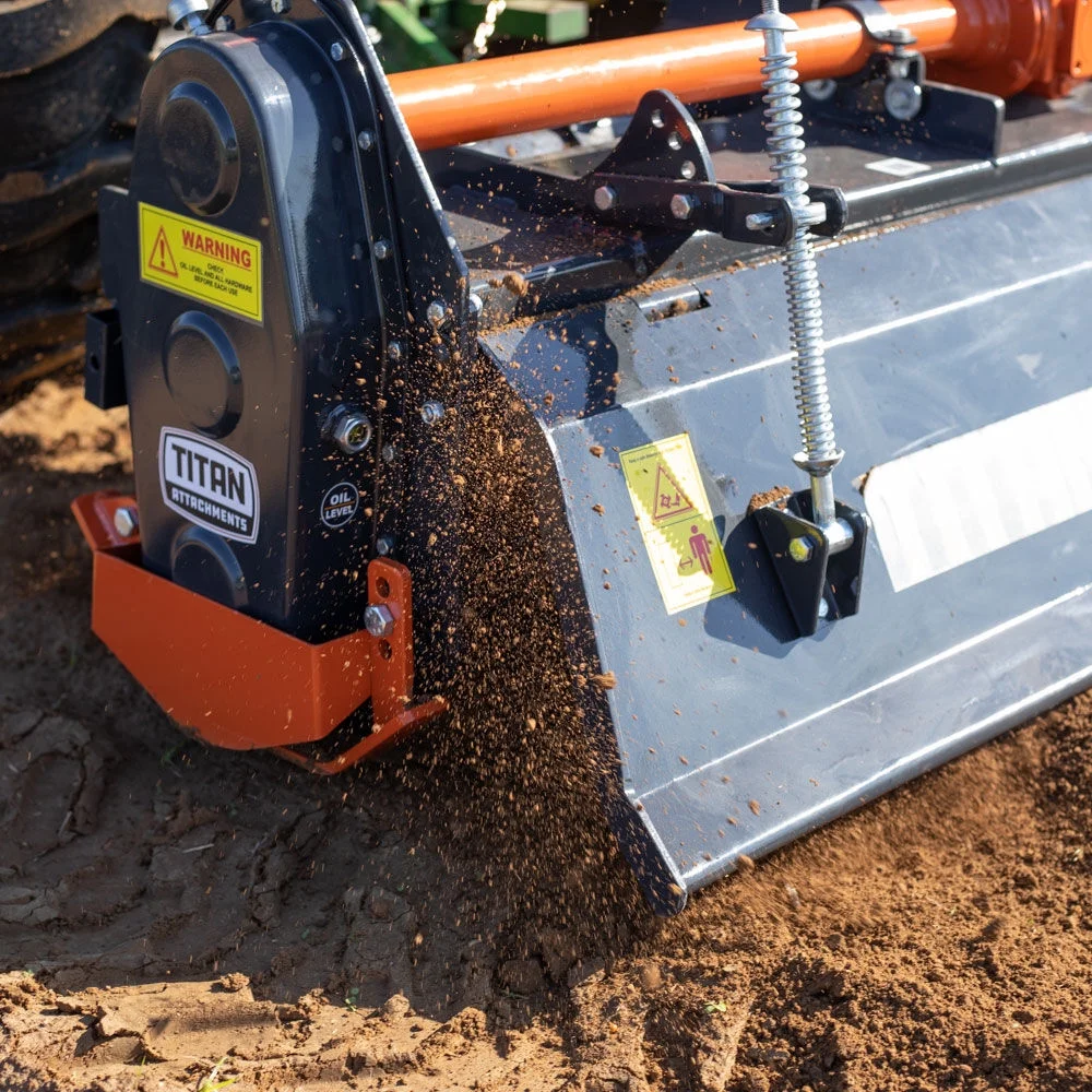 Titan Attachments 3 Point 72in PTO Driven Rotary Tiller, Category 1 Tractors, Single Speed Gear Drive, L-Shaped Tines Work 5in Deep