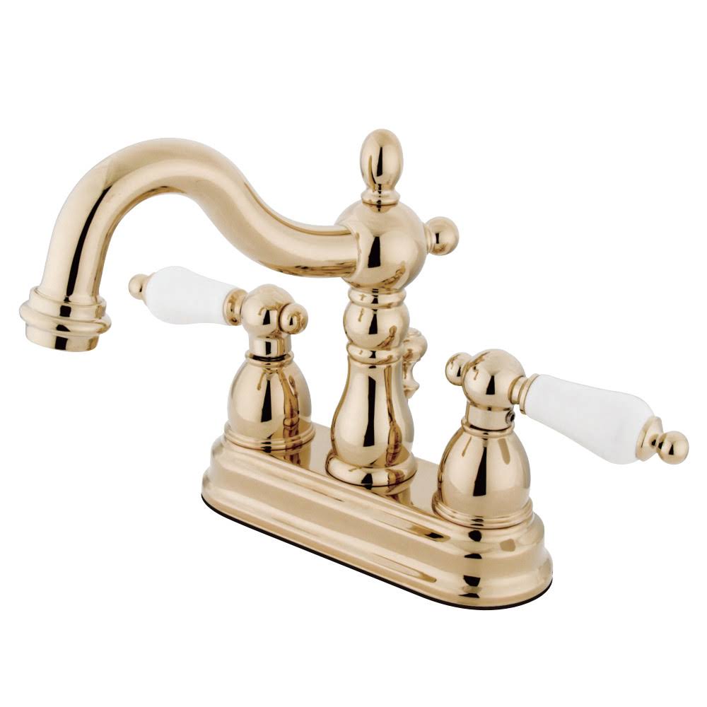 Kingston Brass KB1602PL Heritage 4x22 Centerset Lavatory Faucet with Retail Pop-Up, Polished Brass