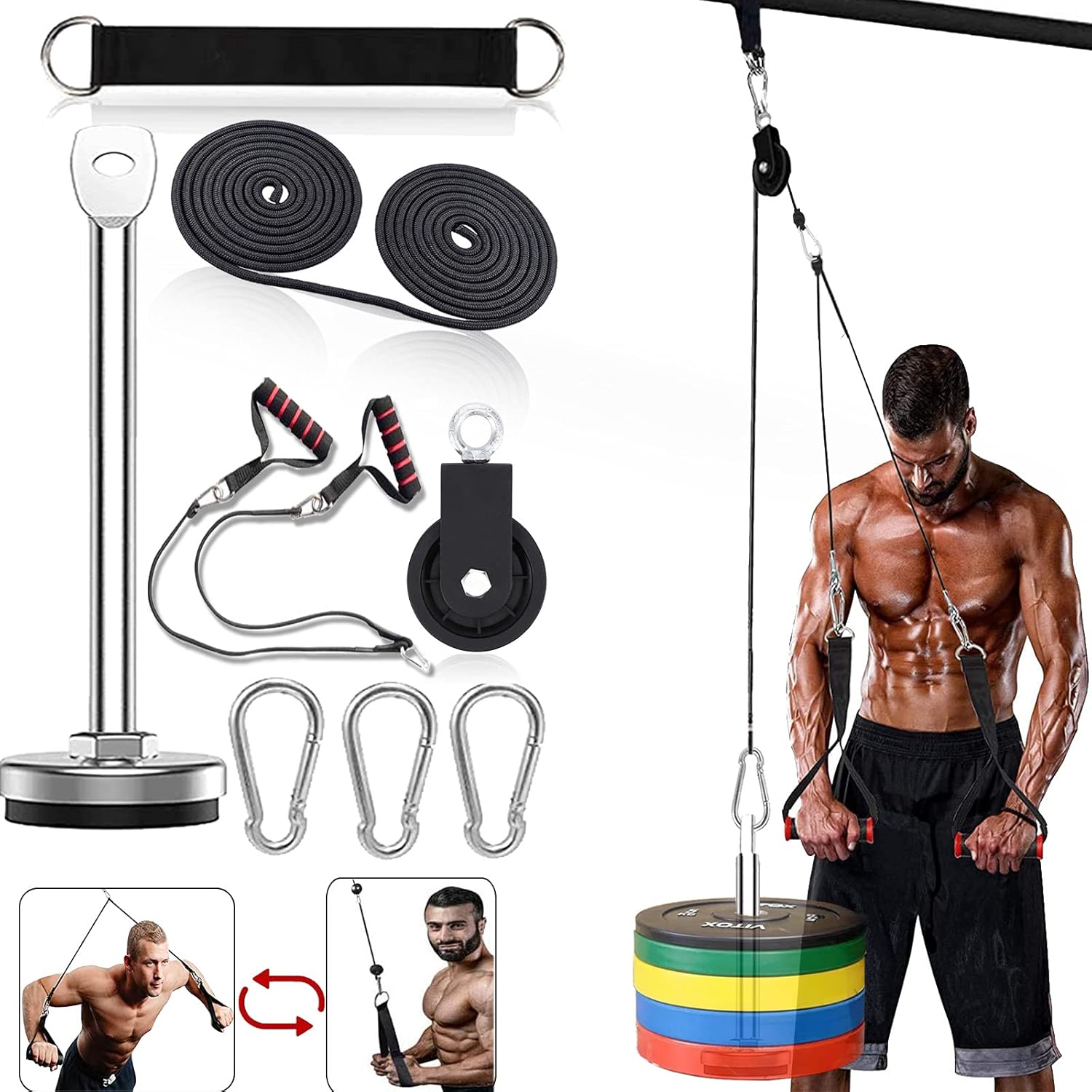 Weight Cable Pulley System Professional Home Gym Equipment Upgraded Fitness LATfor Triceps Pull Down, Biceps Curl, Back, Forearm, Shoulder