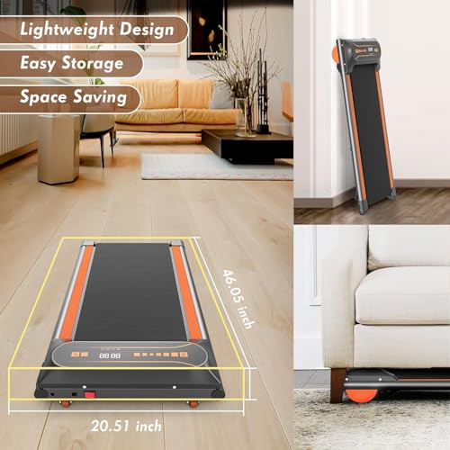 Walking Pad,Max 2.5 HP Portable Under Desk Treadmill,265LBS Capacity Installation-Free Treadmills for Home & Office Small,Remote Control LED Display