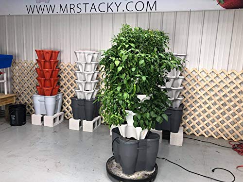 Mr. Stacky Smart Farm - Automatic Self Watering Garden - Grow Fresh Healthy Food Virtually Anywhere Year Round - Soil or Hydroponic Vertical Tower Gardening System (Standard Kit, Stone)