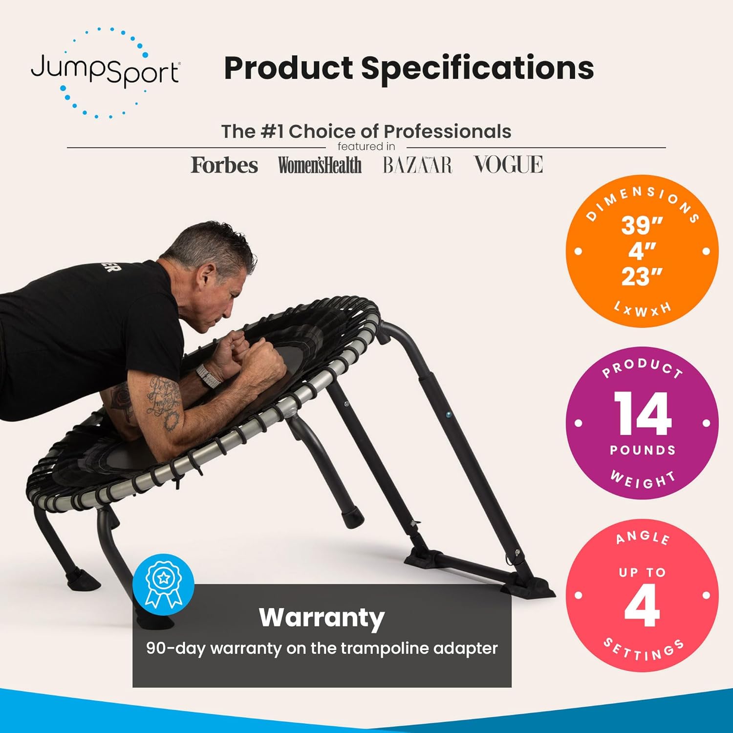 JumpSport 350 Plyometric Rebounder Bundle (Trampoline + PlyoFit Adapter) | 39" | Toning Ball Included